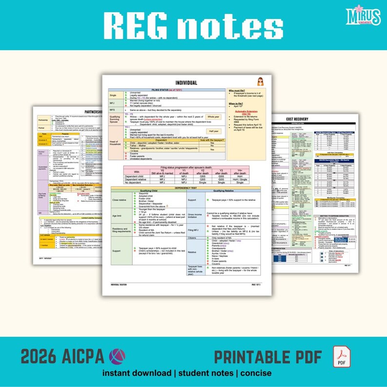 Ninja Cpa Notes.pdf REG CPA Exam Student Notes | Printable Pdf | 2026 AICPA Evolution ...