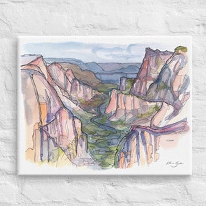 Impresión de acuarela de Zion Canyon en lienzo