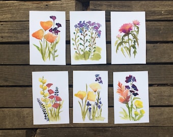 6 Wildflower Watercolor Flower Prints | Botanical Print Set 5x7"  Floral Thistle Home Decor Art Kat Ryalls