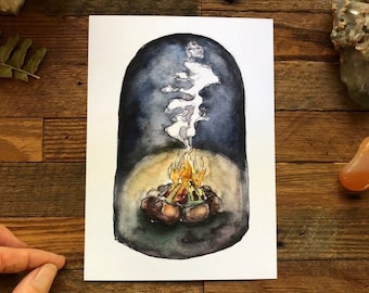 Campfire Watercolor Print | Camping | Fine Art Print | Watercolor Print |