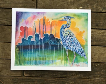 EGRET laundry room art print animals artist gift new impressionism 11x14