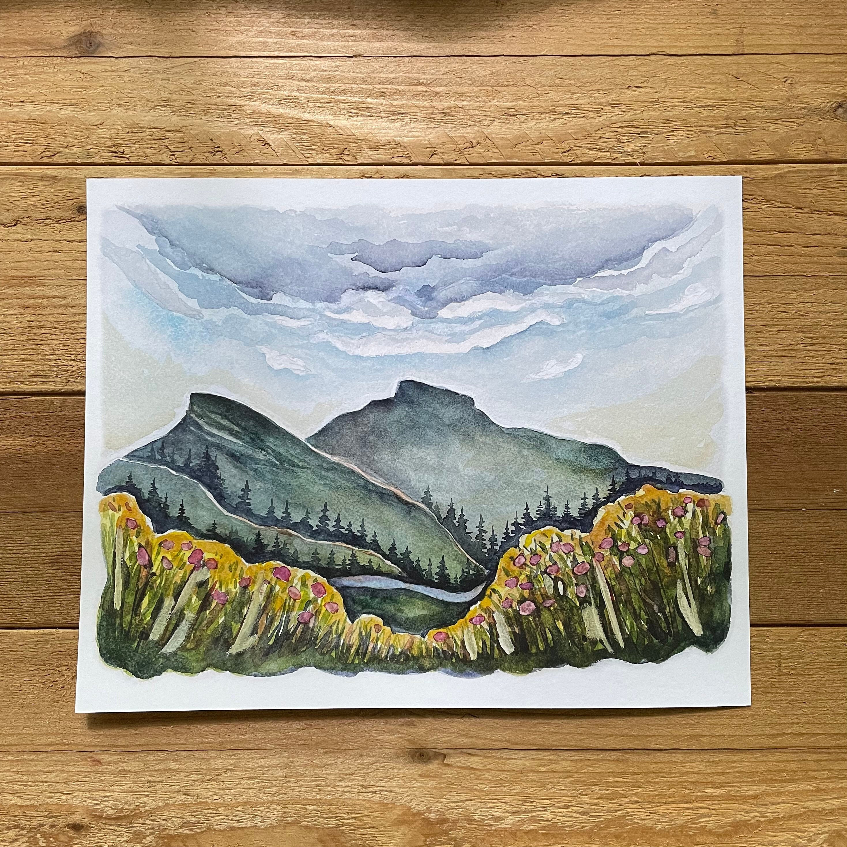 Linville Gorge Table Rock Blue Ridge Mountains Watercolor Fine Art