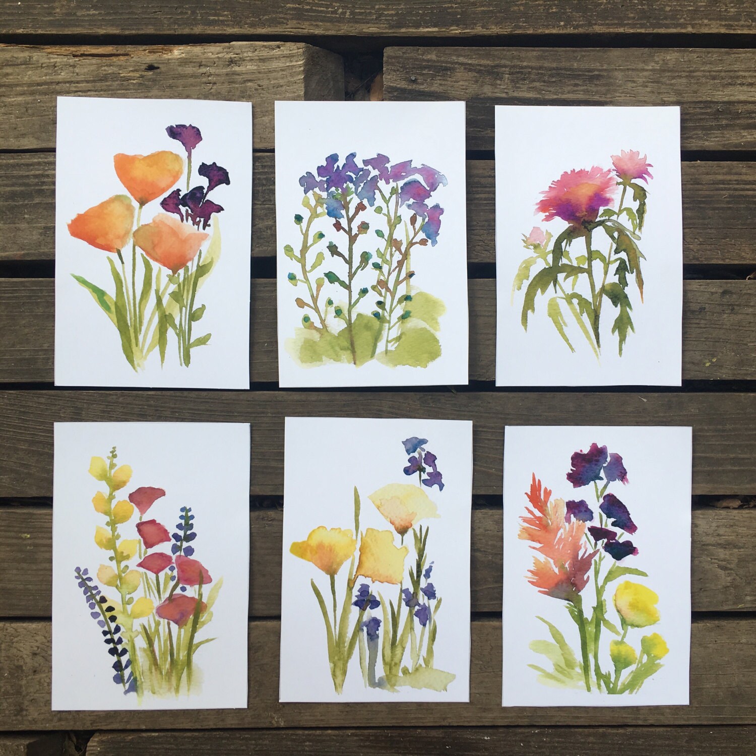 6 Wildflower Watercolor Flower Prints | Botanical Print Set 5x7" Floral ...
