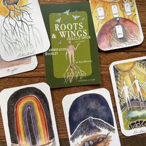 Slightly imperfect*  MINI Roots & Wings Oracle Deck 64 2.25 x 3.5” purple back matte finish, cards by Kat Ryalls pocket oracle card deck