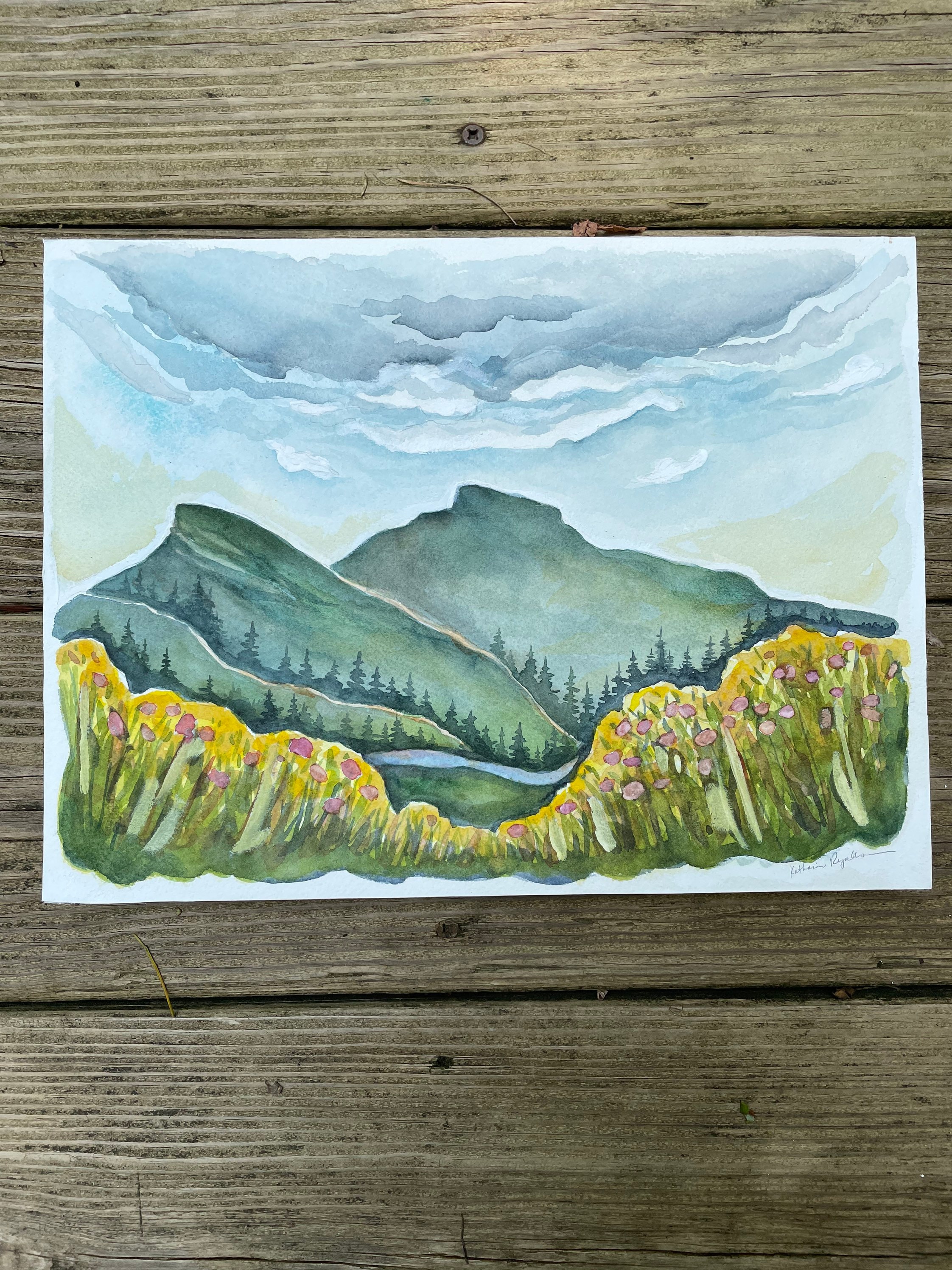 Linville Gorge Table Rock Blue Ridge Mountains Watercolor Fine Art