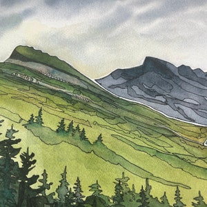 Linville Gorge wilderness Blue Ridge Mountains Table Rock Mountain watercolor fine art print by kat ryalls North Carolina Mountains