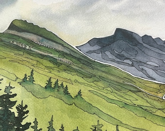 Linville Gorge wilderness Blue Ridge Mountains Table Rock Mountain watercolor fine art print by kat ryalls North Carolina Mountains