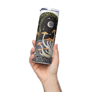 Mushroom Magick Moon Mountain Stainless steel tumbler with lid and straw 20oz