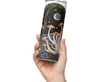 Mushroom Magick Moon Mountain Stainless steel tumbler with lid and straw 20oz