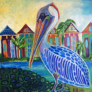 New orleans Pelican  Mid City Love  Kat Ryalls  print on archival fine art paper signed, New Orleans art, oil painting