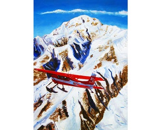 Denali Berg Gemälde, K2 Luftfahrt, De Havilland Beaver, Alaska Berge, Geschenk für Pilot, Scott Clendaniel, Künstler aus Alaska, Mt McKinley