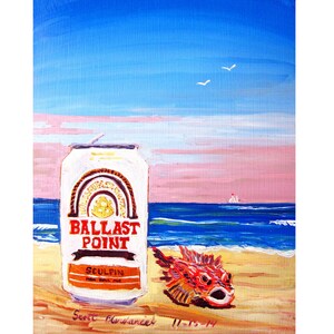 Ballast Point Brewing, San Diego Beer Poster, Sculpin IPA, California Beer Art, Dining Room Decor, Kitchen Art, Beer on Beach Art, Fish Art