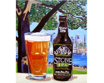 Stone Brewing IPA Beer Art, San Diego Painting, California Craft Beer Gift for Brother, Groomsmen Gifts, Man Cave Beer Poster, Art for Him