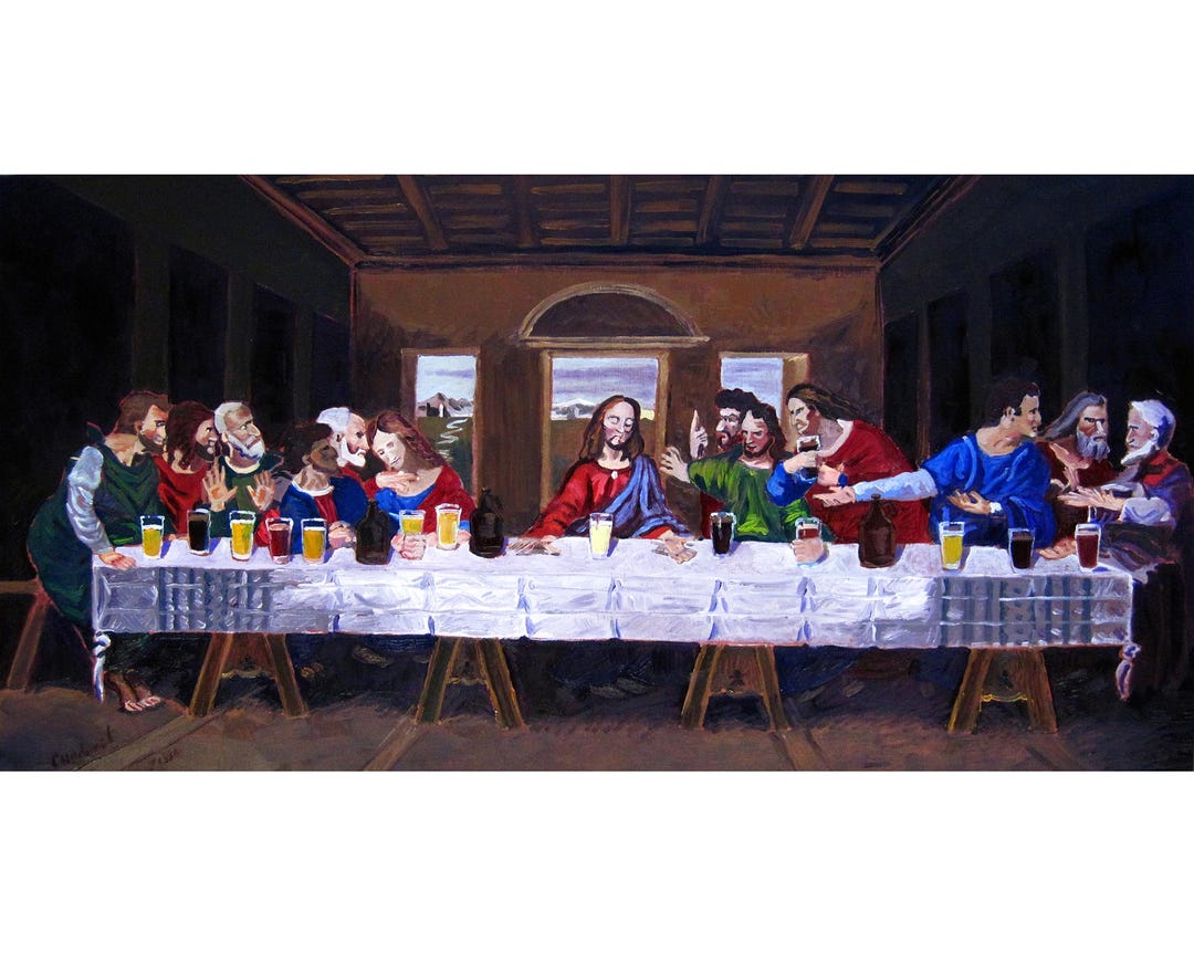 最後の晩餐の絵画、面白いビールのパロディ、レオナルド ダ ヴィンチ
