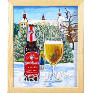 Samichlaus Helles Austrian Beer Poster, Peacock Painting, Castle Brewery Beer Painting, Craft Beer Gift for Him, Europe Dining Room Painting image 1