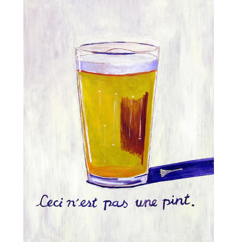 Ceci nest pas une Pipe, René Magritte, Funny Beer Poster, Beer Pint Glass, Beer Parody, 21st Birthday Gift, Groomsmen Gifts, Bar Beer Art image 1