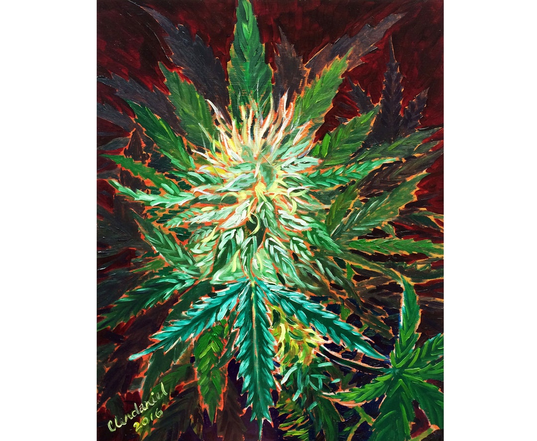Cannabis Plant Painting, Marijuana Bud Art, Weed Plant Design, 420 Art