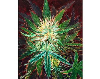 大麻植物の絵画、マリファナの芽のアート、雑草植物のデザイン