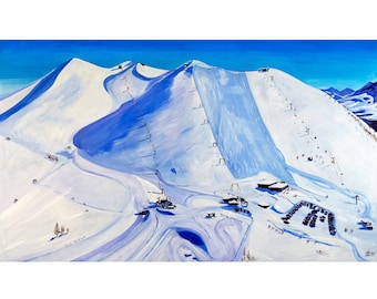 Arctic Valley Ski Area Painting Made for the Mountain Map by Alaskan Artist Scott Clendaniel, Paper and Canvas Prints of Various Sizes