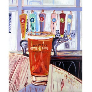 Brewery Ommegang Rare Vos Amber Ale, New York Beer Art, Cooperstown Painting, Craft Beer Gift, Man Cave Beer Pint Poster, Beer Pint Decor