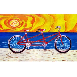 Tandem Bike Art, Anniversary Gift for Parents, Schwinn Tandem Bicycle Built for Two Print, Wedding Gift, Valentine&#39;s Day Gift, Sunset Art