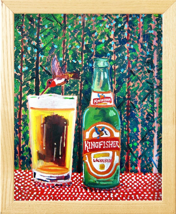 Kingfisher Lager Beer Painting Hummingbird Painting Kitchen - Etsy