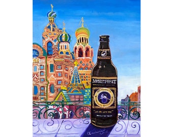 Old Rasputin Russian Stout, Church of the Savior on Spilled Blood, North Coast Brewing, St. Petersburg, Russia Painting, Craft Beer Gift