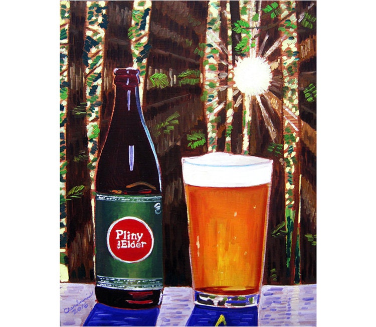 Pliny the Elder IPA Beer Painting California Redwood Trees