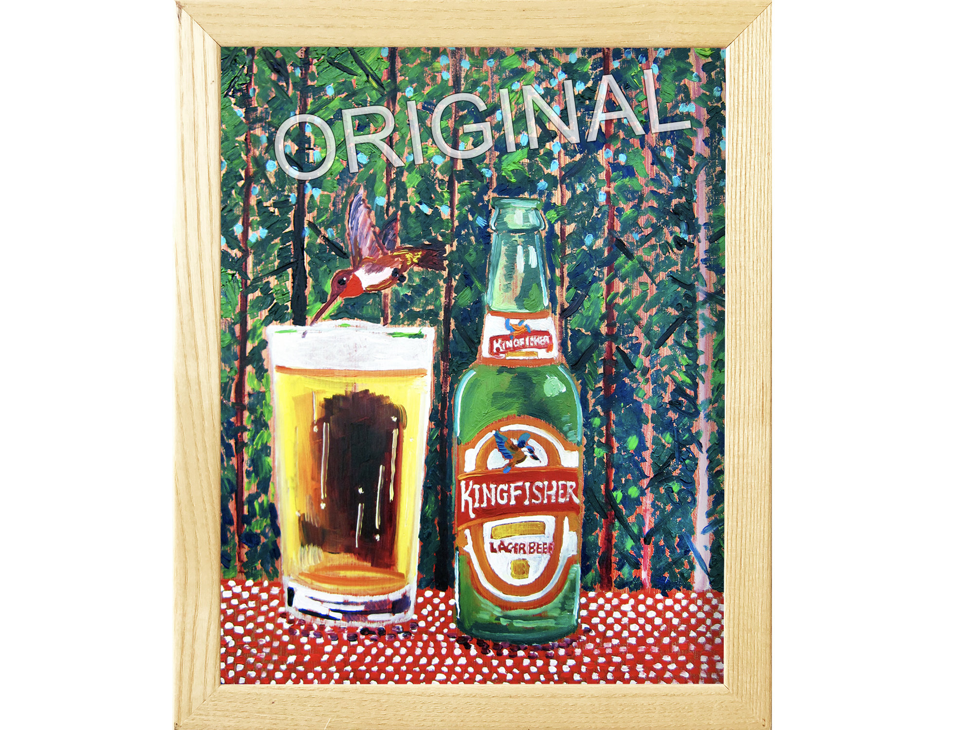キングフィッシャー ラガービールの絵画、ハチドリの絵画、キッチン