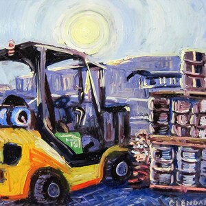 Forklift & Beer Kegs at Brewery Painting, Gift for Boyfriend, Gift for Brewer, Art for Men, Bar Art, Man Cave Beer Poster, Gift for Brother