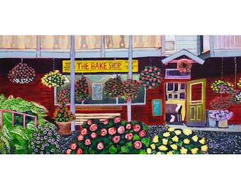 The Bake Shop in Girdwood, Alaska Art Print, Alaskan Artist Scott Clendaniel, Alyeska, Gift for Baker, Flowers, Dining Room Wall Decor