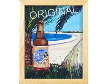 Cyprus Citrus IPA, Cyprus Beach Poster, Beer on Beach Art, Hula Hops Brewing, Craft Beer Gift for Him, Cyprus Beer, Palm Tree, Art for Men