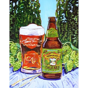SIERRA NEVADA Pale Ale, Malowanie chmielu piwnego, Sztuka piwa w kuchni, Plakat z piwem rzemieślniczym w Kalifornii, Prezent piwny dla niego, Obrazy dla mężczyzn, Sztuka barowa