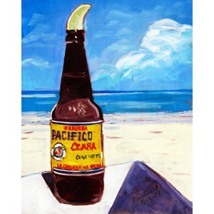 Pacifico Beer, Mexican Beer on Beach Art, Kitchen Alcohol Decor, Bar Beer Art, Man Cave Beer Poster, Beer Gift for Her, Art for Men, Mexico