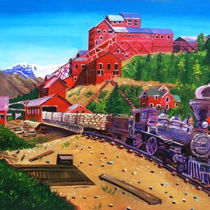 Kennecott Mill Painting, Scott Clendaniel, Alaska Train Painting, Copper River Northwestern Railroad, McCarthy, Alaska Train Gifts for Him