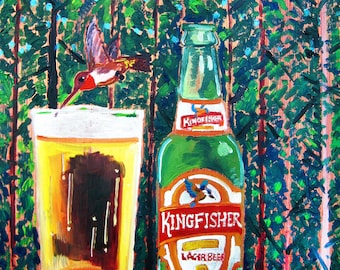 キングフィッシャー ラガービールの絵画、ハチドリの絵画、キッチン