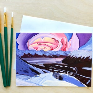 Carte de voeux de ski de printemps avec enveloppe, 7 x 5 po, Alyeska Resort, Girdwood, carte de skieur, carte postale de l'Alaska, carte de Noël de l'Alaska, cadeau pour skieur