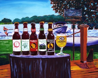 New Glarus Brewing, Green Bay Packers Gift, Spotted Cow Beer, Craft Beer Gift, Wisconsin Painting, Gift for Brother, Man Cave Beer Poster