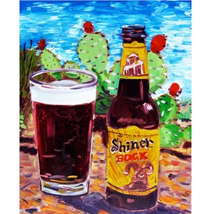 Shiner Bock, Craft Beer Gift for Boyfriend, Texas Painting, Cactus Painting, Bar Beer Art, Dining Room Art, Anniversary Gift for Husband