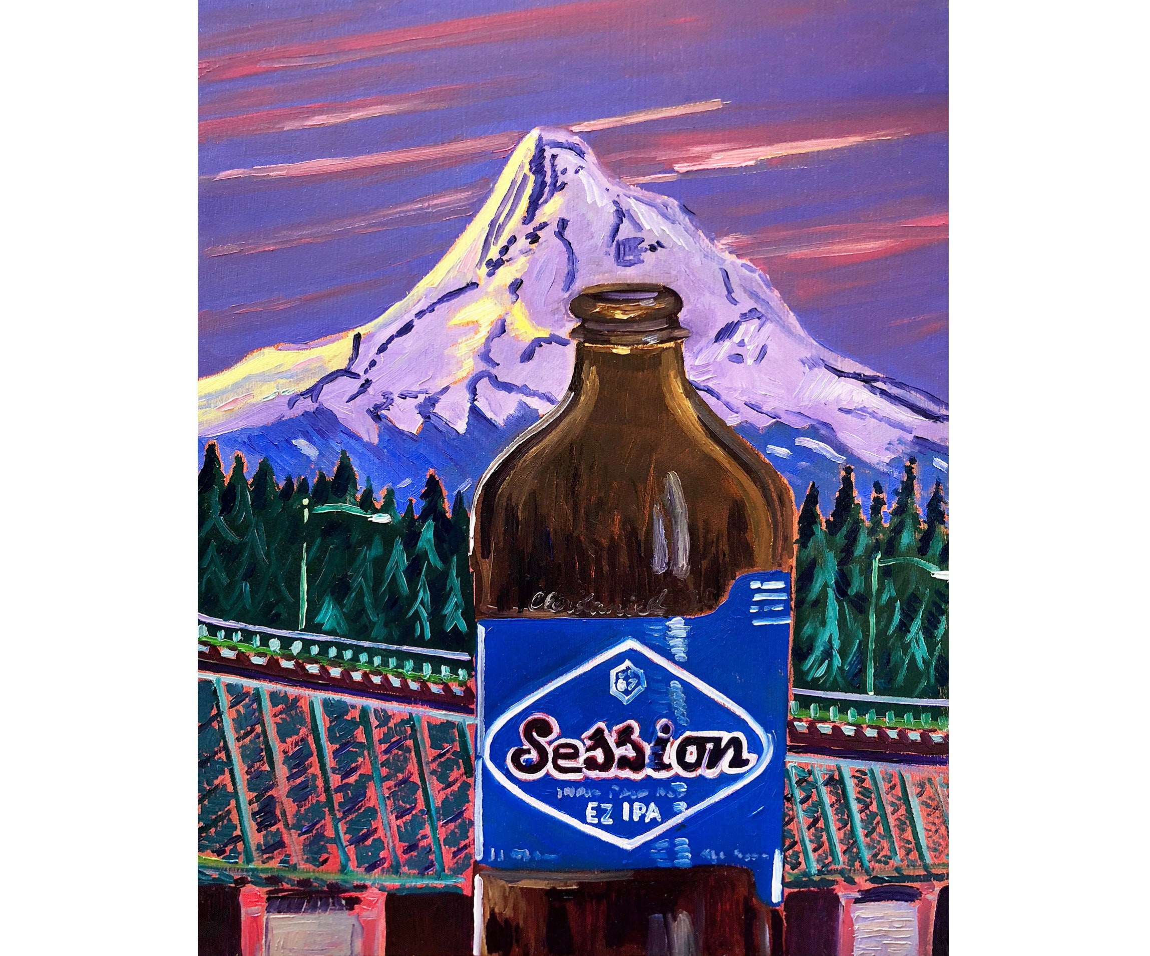 Full Sail Brewing, Session EZ IPA, Mt Hood Painting, Hood River Bridge, Oregon Craft Beer Gift for Him, 21st Birthday Gift, Retirement Gift
