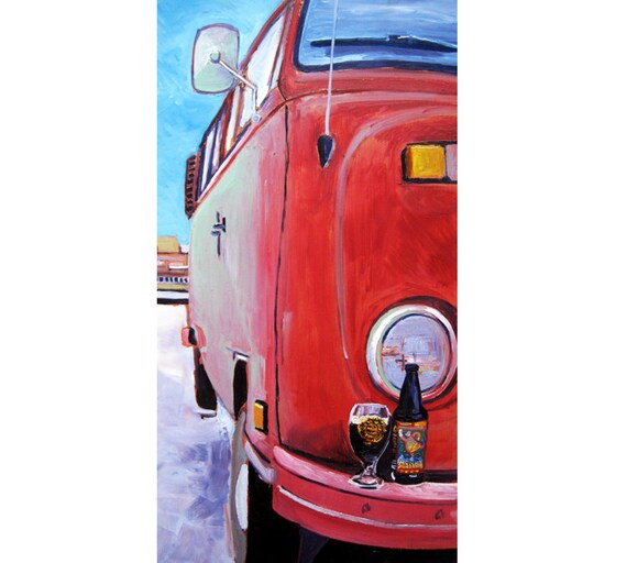 VW Bus Art Print, Roter Volkswagen Bus, Alaska Bier Kunst, Mönchs