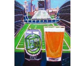 Seattle Seahawks 12th Man Poster, Seattle Painting, 12th Man Pale Ale by Dick's Brewing, Gift for Seattle Seahawks Fan, Man Cave Beer Poster