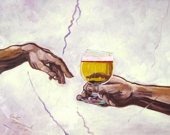 Funny Beer Poster, God&#39;s Gift Beer Art Print, Sistine Chapel Beer Parody, Anniversary Beer Gifts for Husband, Birthday Gift for Boyfriend