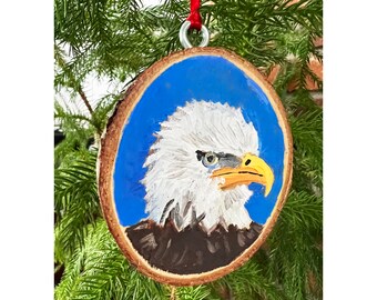 Bald Eagle Wooden Ornament, Double-sided, Hand-painted, Oil on Birch, by Alaskan Artist Scott Clendaniel