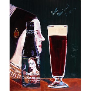 Pintura de cerveza de la duquesa de Borgoña, arte de cerveza belga, regalo de cerveza para ella, regalo para hermana, regalo para novia, regalo para novio, arte de bar