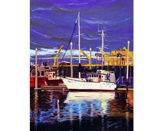Homer Boat Harbor Painting, Nautical Alaska Living Room Decor, Homer Spit, Wedding Gift, Kachemak Bay, Alaska Fishing Boat, Anniversary Gift