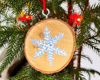 Snowflake Wooden Ornament, Double-sided, Hand-painted, Oil on Birch, by Alaskan Artist Scott Clendaniel