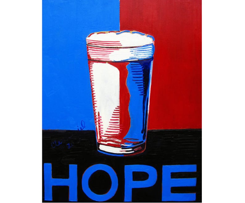 Shepard Fairey, Obama Hope Poster, Beer Parody, Gift for Democrat, Gift for Boyfriend, Beer Pint Poster, Gift for Beer Drinker, Bar Wall Art image 1