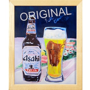 Asahi Beer Painting, Sushi Painting, Japan Beer Art for Him, Japanese Decor, Kitchen Food Painting, Beer Gift for Brother, Bar Beer Sign