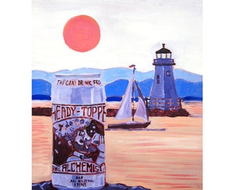 Heady Topper Beer Art, Craft Beer Gift, Anniversary Gift for Husband, Kitchen Alcohol Decor, The Alchemist, Lighthouse, Sailboat Vermont Art